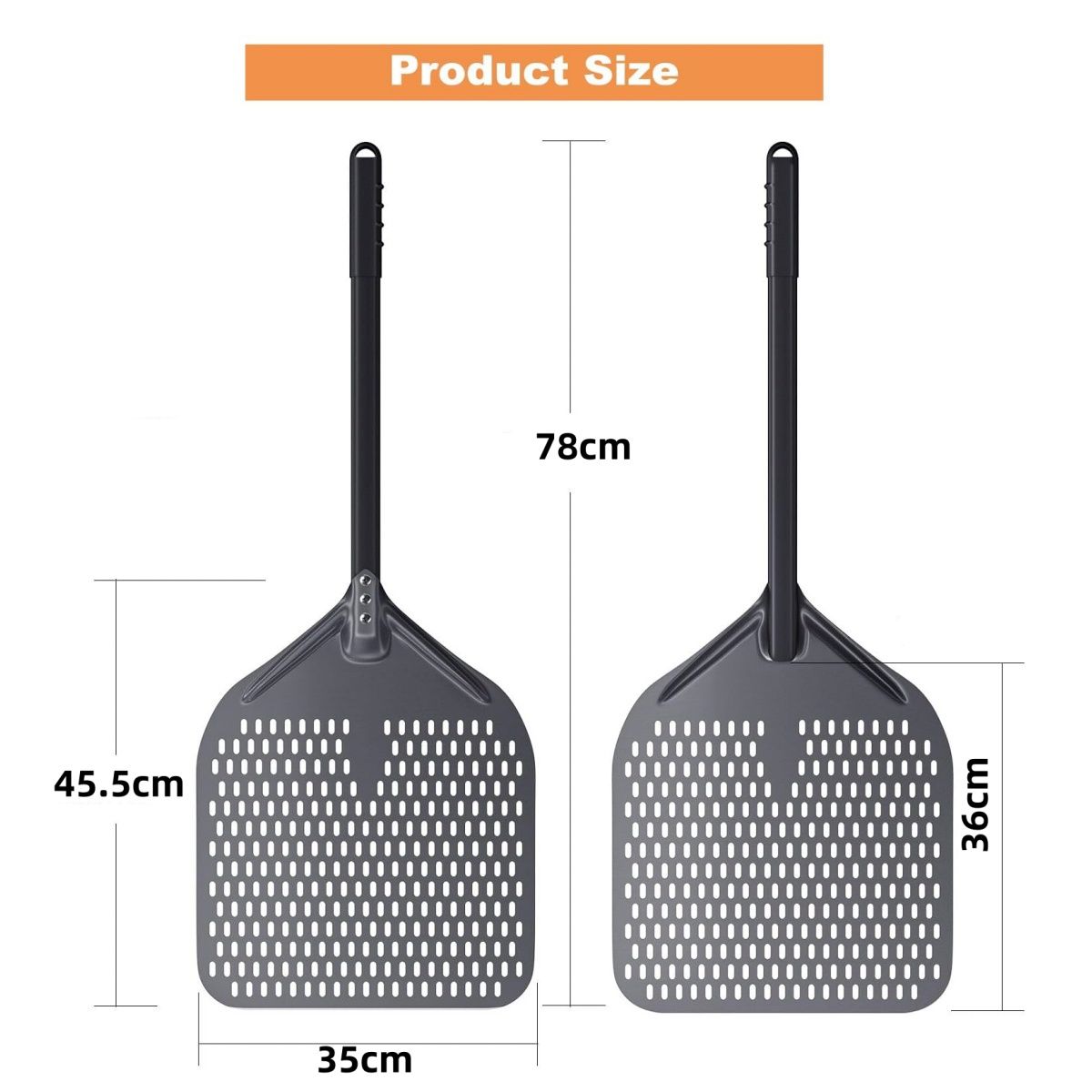 KUANGYE - 14pulgadas Pala Pizza perforad,cáscara profesional aluminio anodizado para pizza con Mango Retirable