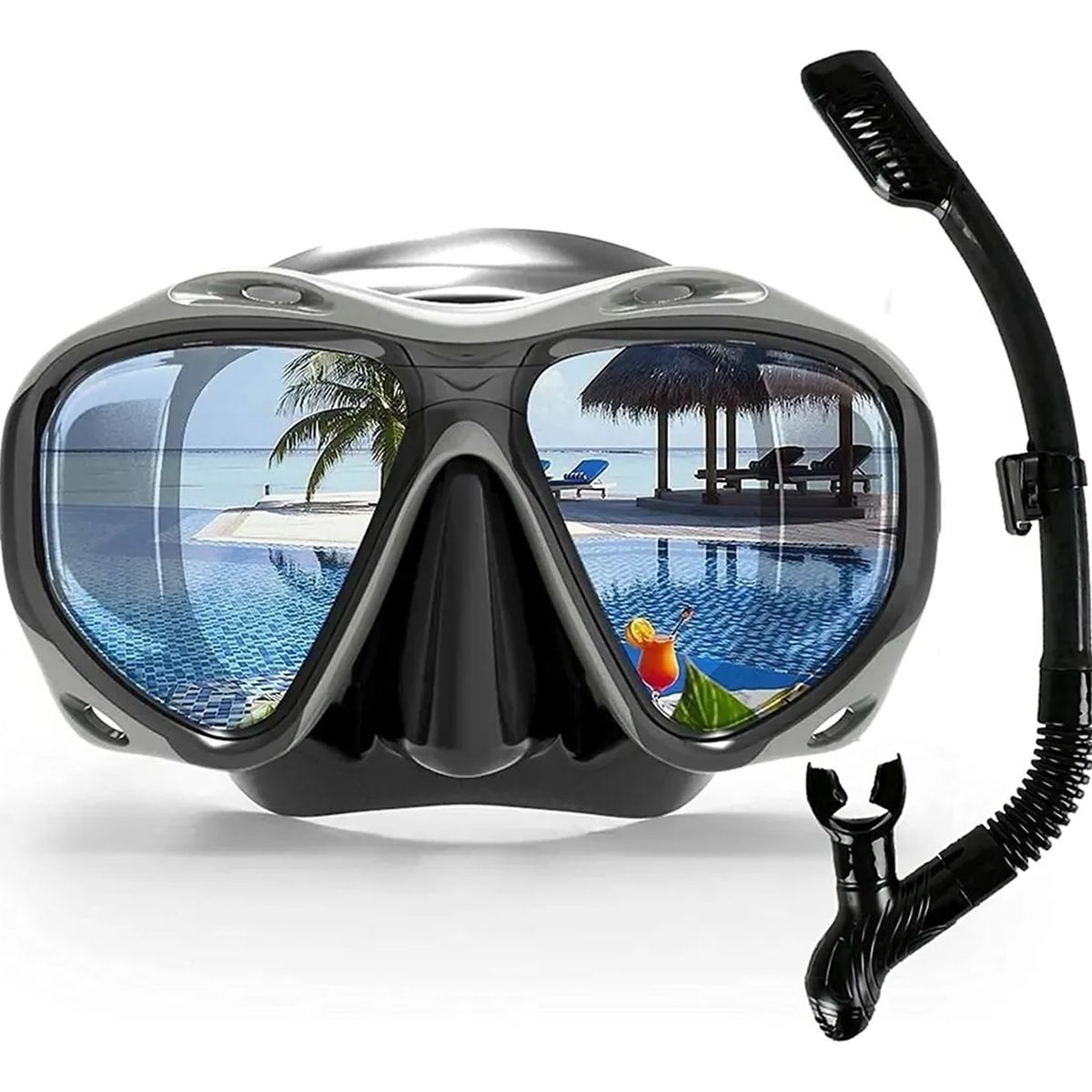 GENERICO - Gafas De Buceo Ajustable Full Vision Y Tubo Dry Snorkel Set