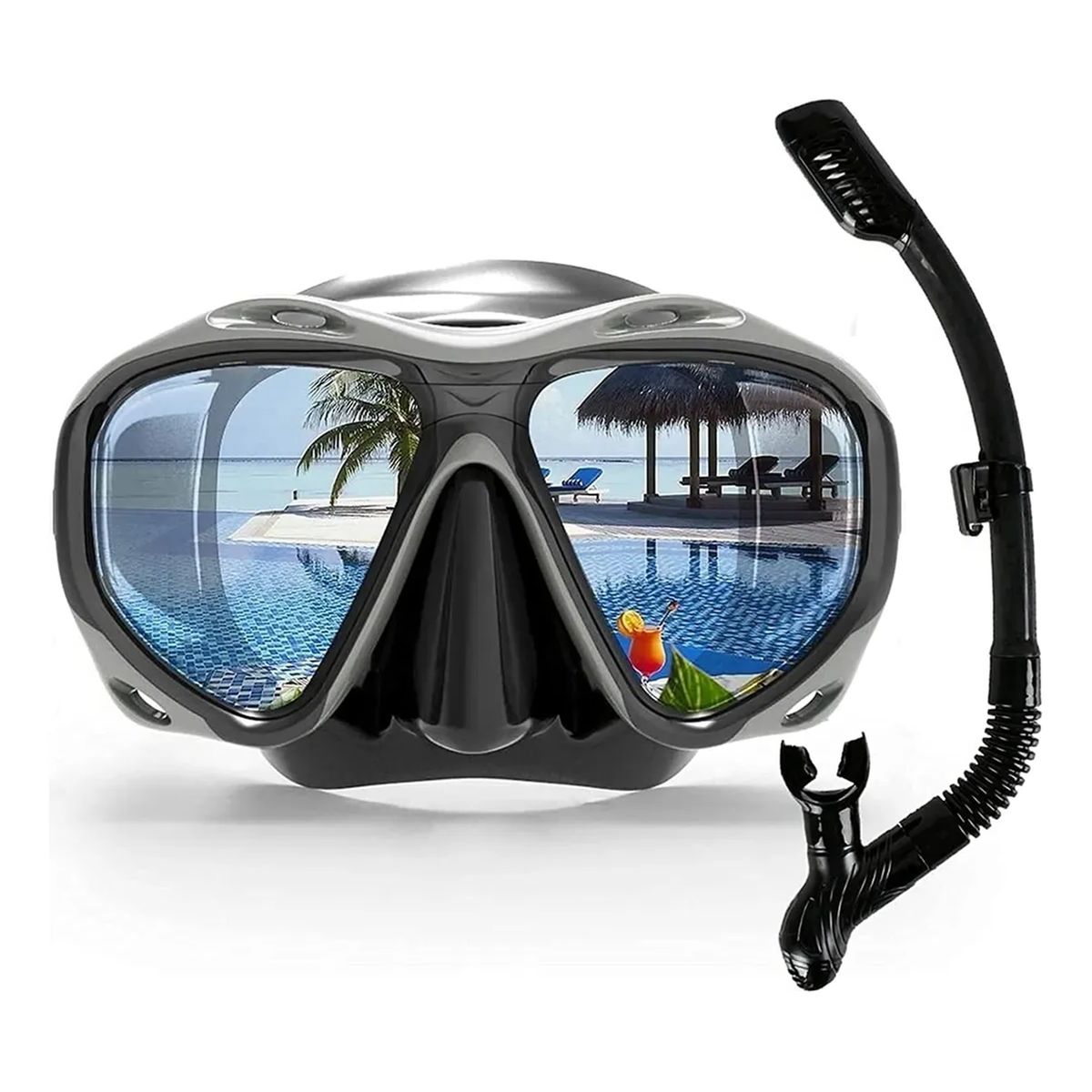 GENERICO - Gafas De Buceo Ajustable Full Vision Y Tubo Dry Snorkel Set