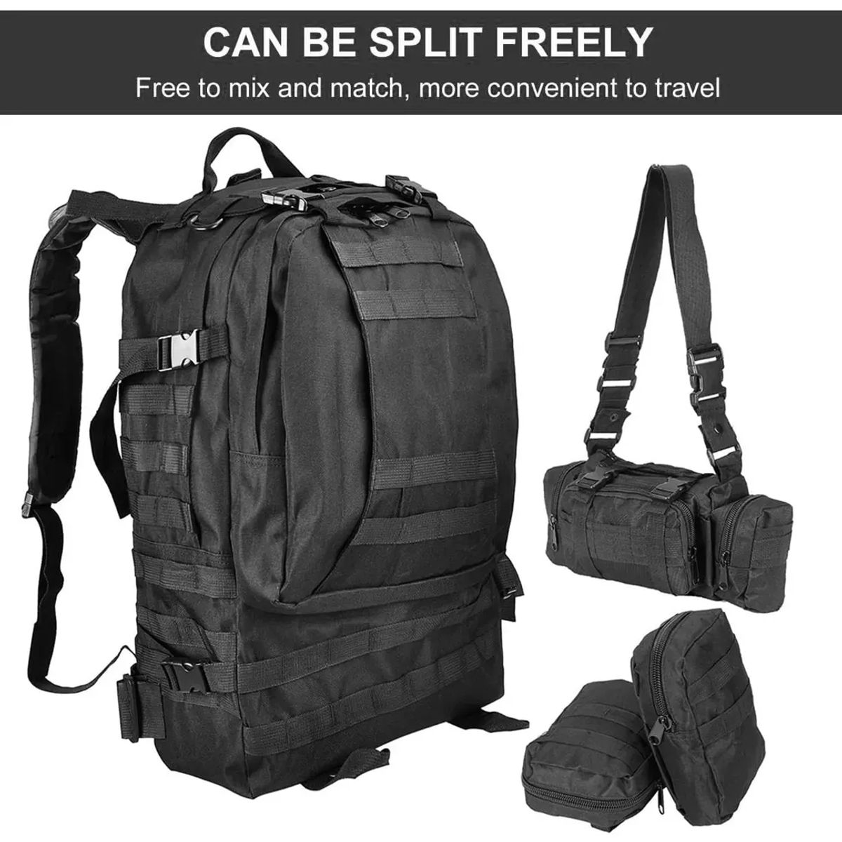 SANKARA - Mochila Táctica 55L Gran Capacidad Desmontable Outdoor para Viaje Trekking Aventura y Camping