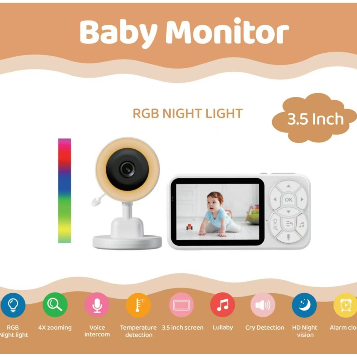 EVERSO - Monitor Inteligente Para Bebé NUBETA Video HD Cámara Audio Visión Nocturna