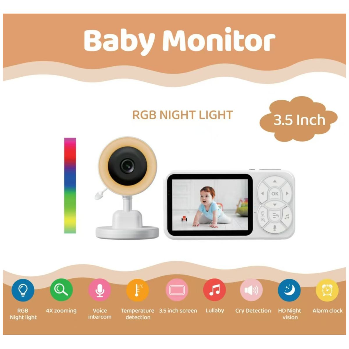 EVERSO - Monitor Inteligente Para Bebé NUBETA Video HD Cámara Audio Visión Nocturna