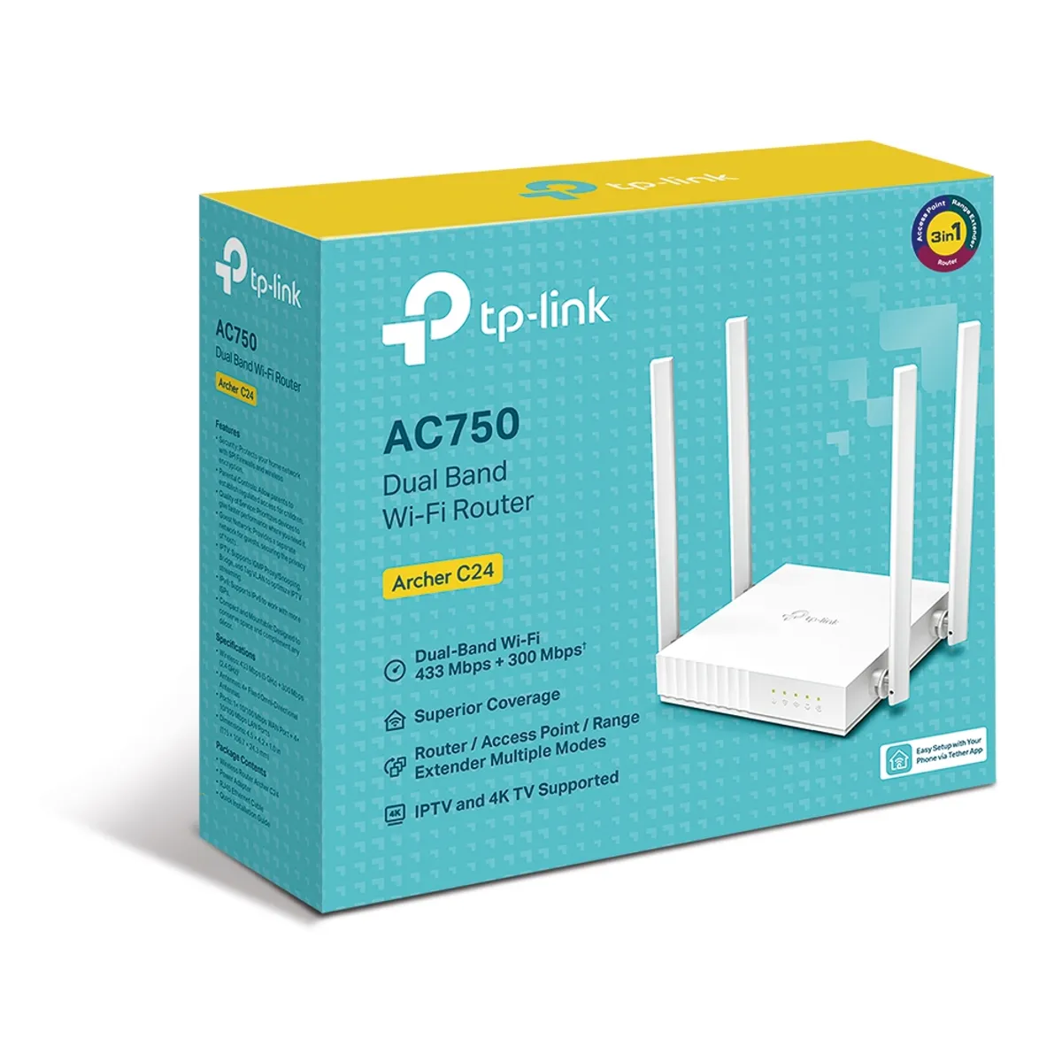 GENERICO - Router TP-Link Archer C24 AC750 Wi-Fi Dual Band
