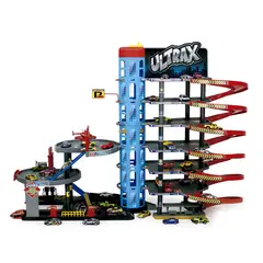 ULTRAX - Pista de Autos con Estacionamiento de 7 Niveles + 10 Autos y Helicóptero