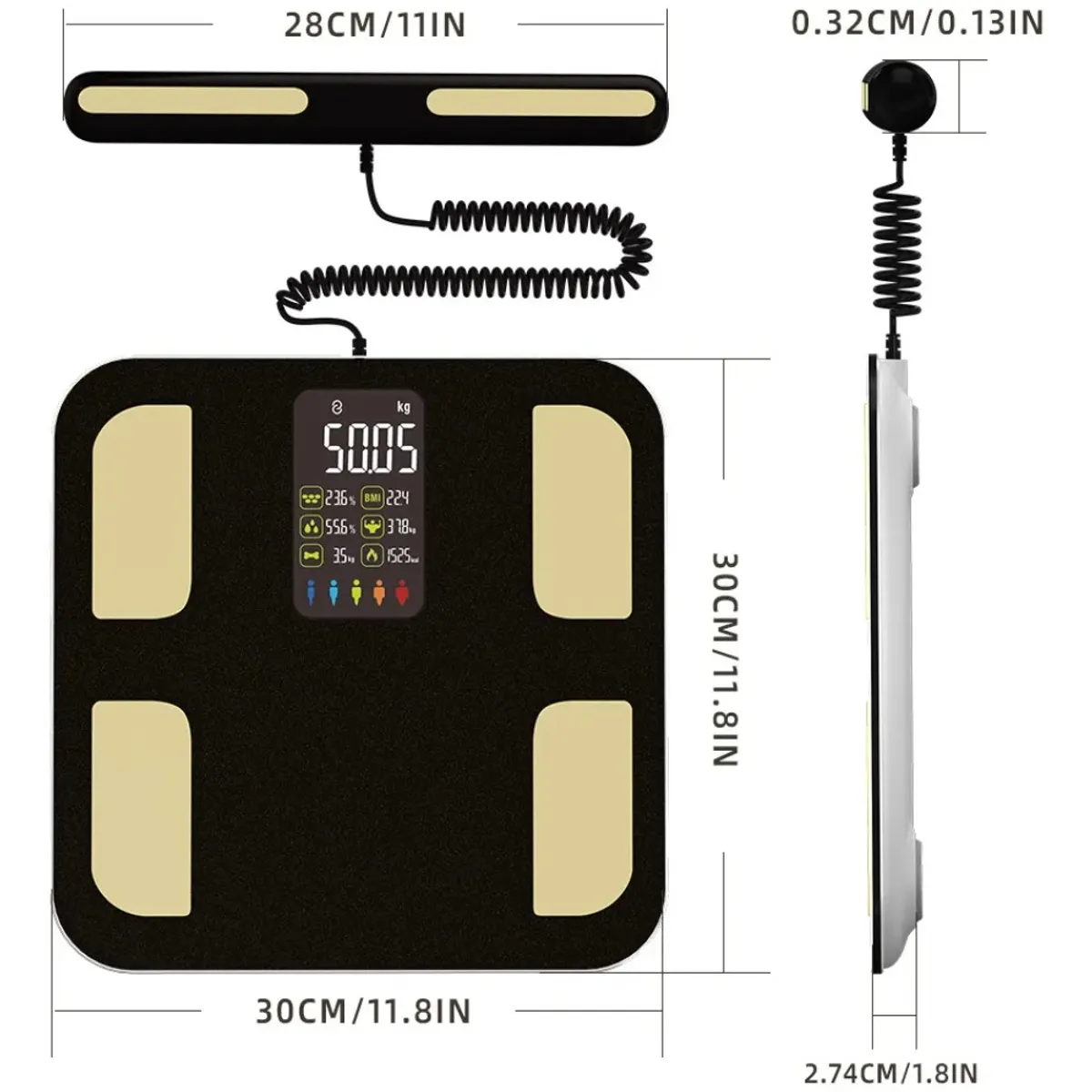 GENERICO - Balanza Pesa Inteligente Smart Scale Full Body + App Negro