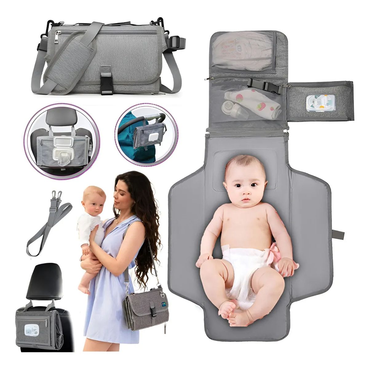 EVERSO - Mudador Portátil Impermeable Para Bebé Cambiador Plegable Gris