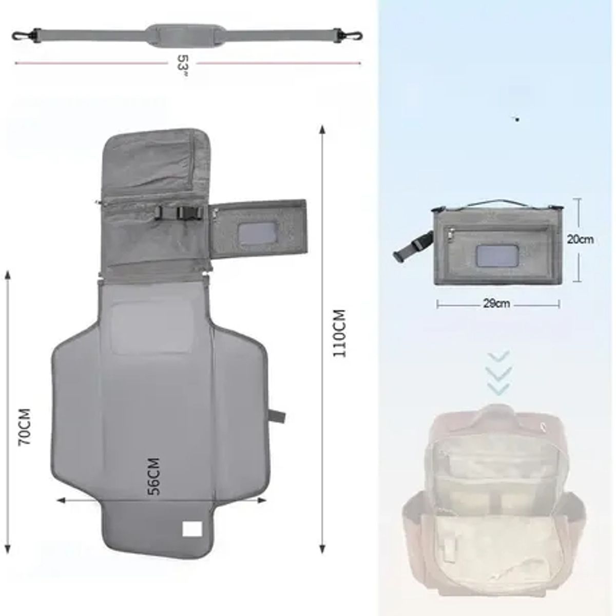 EVERSO - Mudador Portátil Impermeable Para Bebé Cambiador Plegable Gris