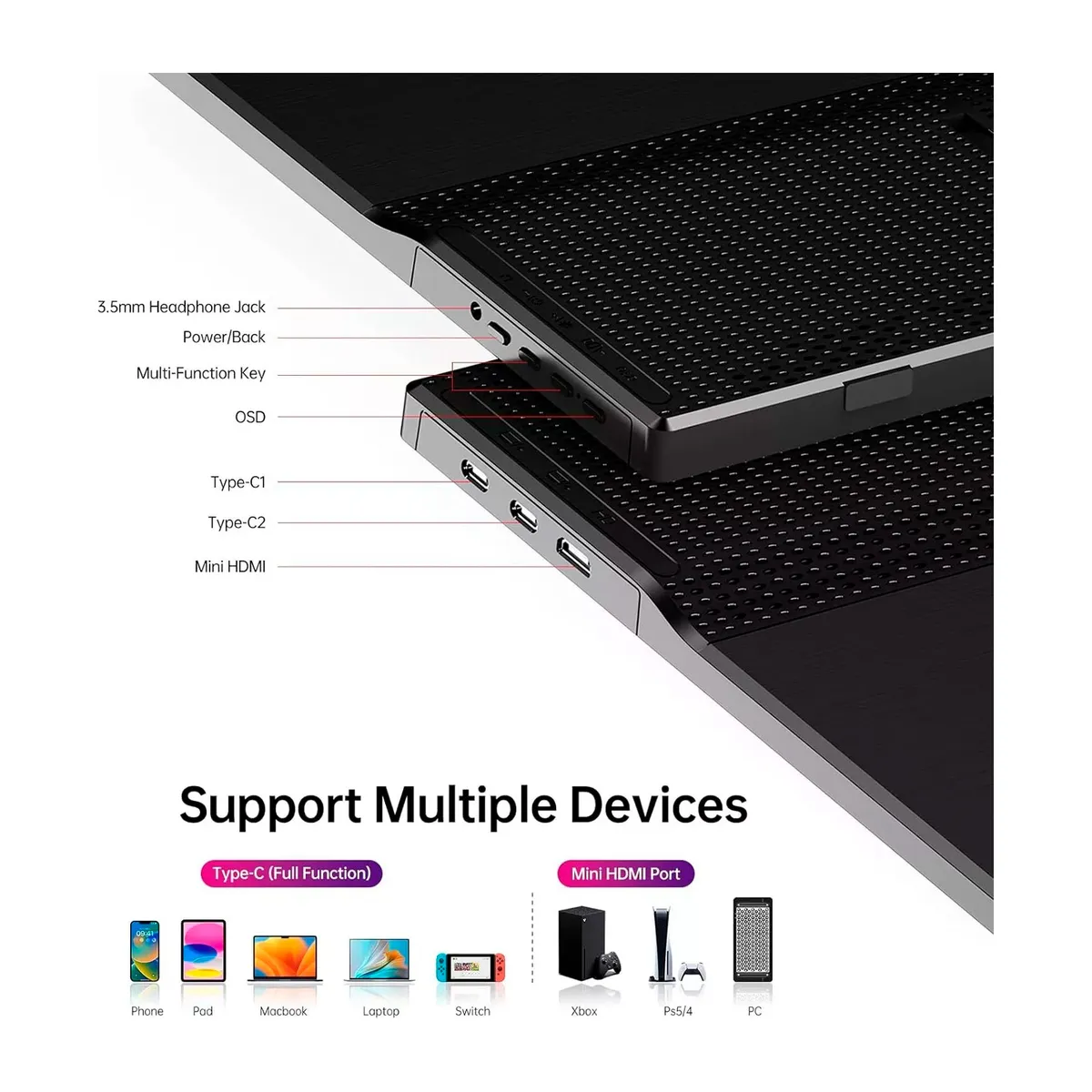 GENERICO - Monitor Portatil YXK 15.6 FHD USB-C HDMI Ultra Slim