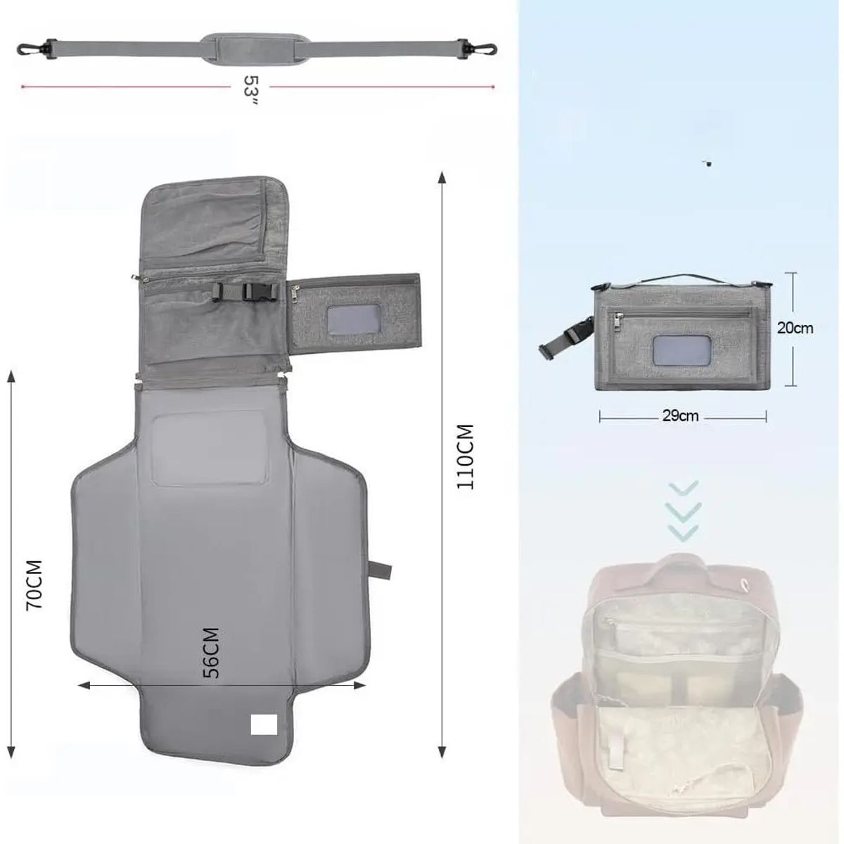 EVERSO - Mudador Portátil Impermeable Para Bebé Cambiador Plegable Gris