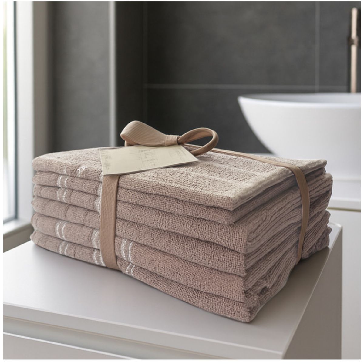 IDETEX - Set 6 Toallas Valencia Algodón Beige