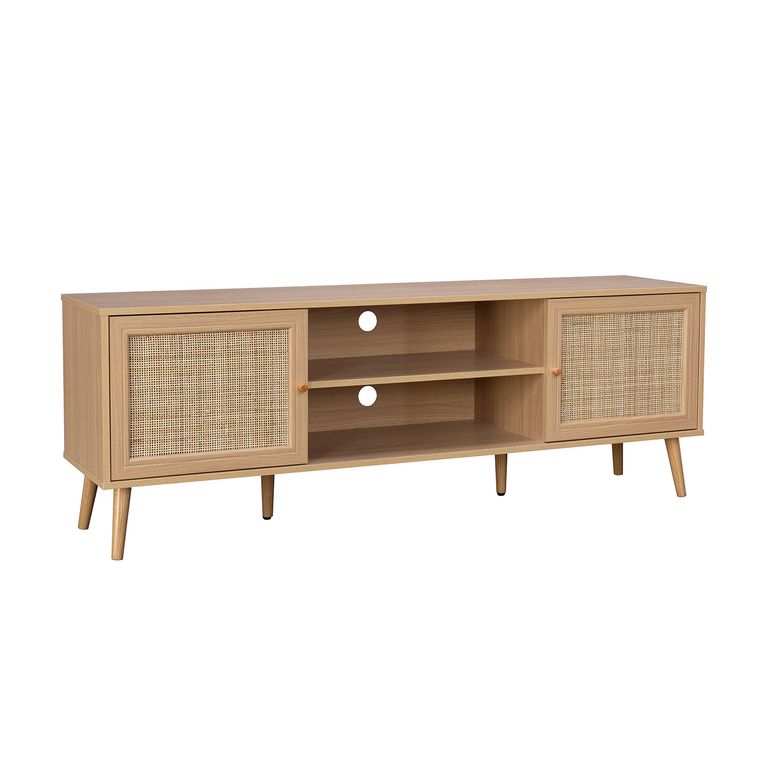 Rack de TV Bombai Con Estante y Puertas de Ratan 160 Cm Color Cafe Claro