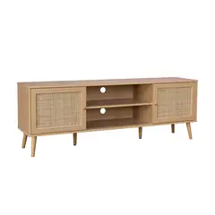 RELAN - Rack de TV Bombai Con Estante y Puertas de Ratán 160 Cm Color Café Claro