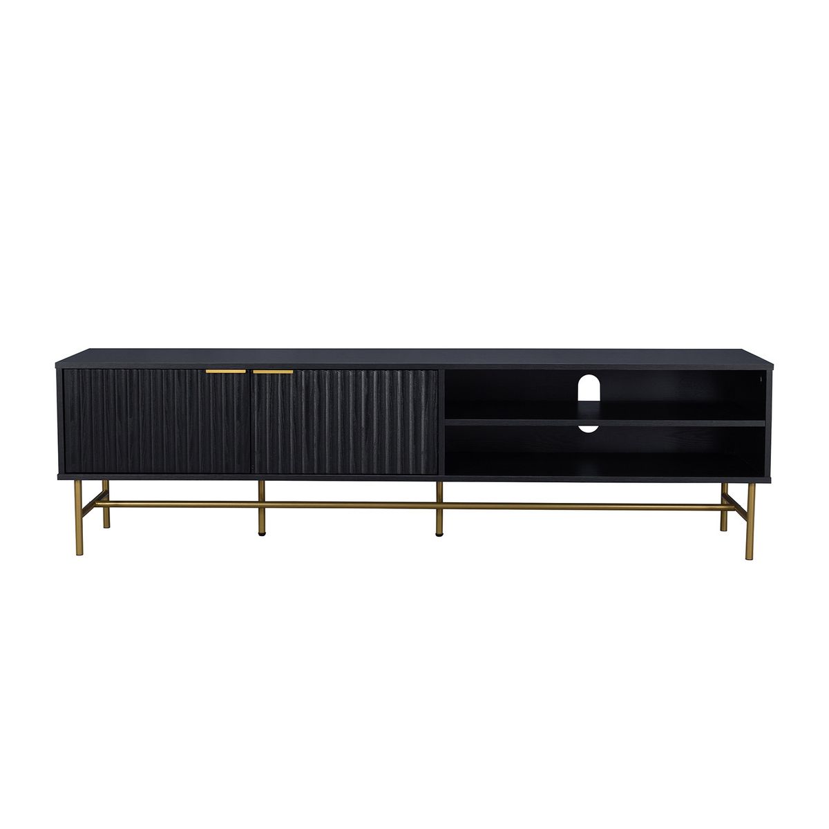 RELAN - Rack TV Queens Relan Estilo Madera Roble Negra Diseño Acanalado Con Puertas y Estantes 180 Cm