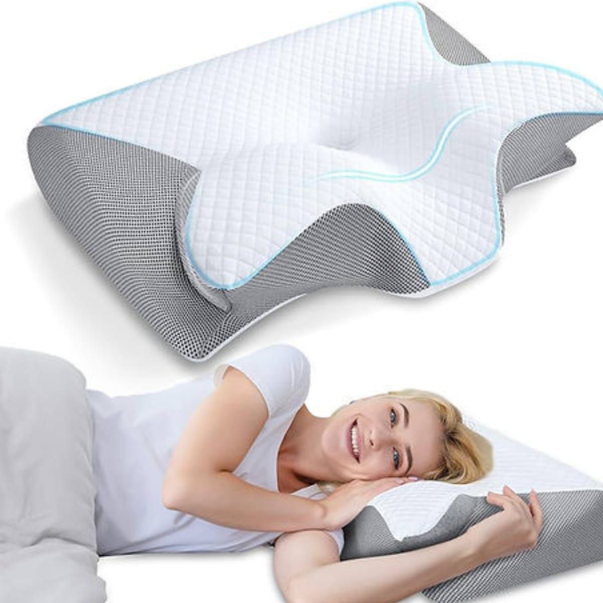 GENERICO - Almohada Cervical Viscoelástica Ergonómica Dolor Cuello Con Apoya Brazo Lateral