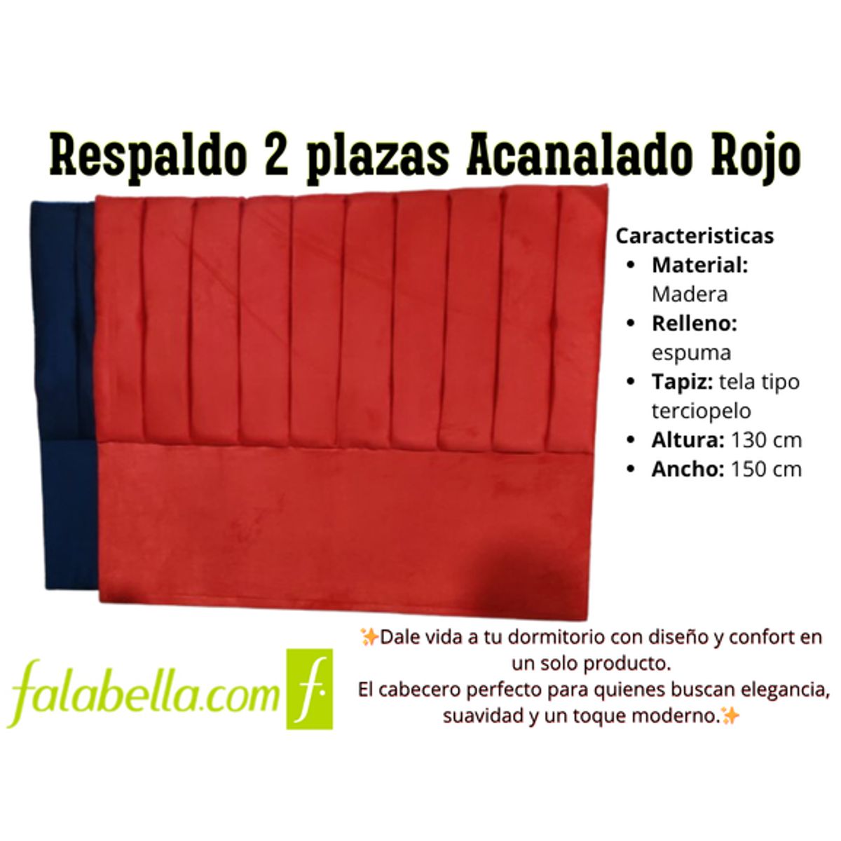 GENERICO - Respaldo acanalado premium 2 plazas, rojo