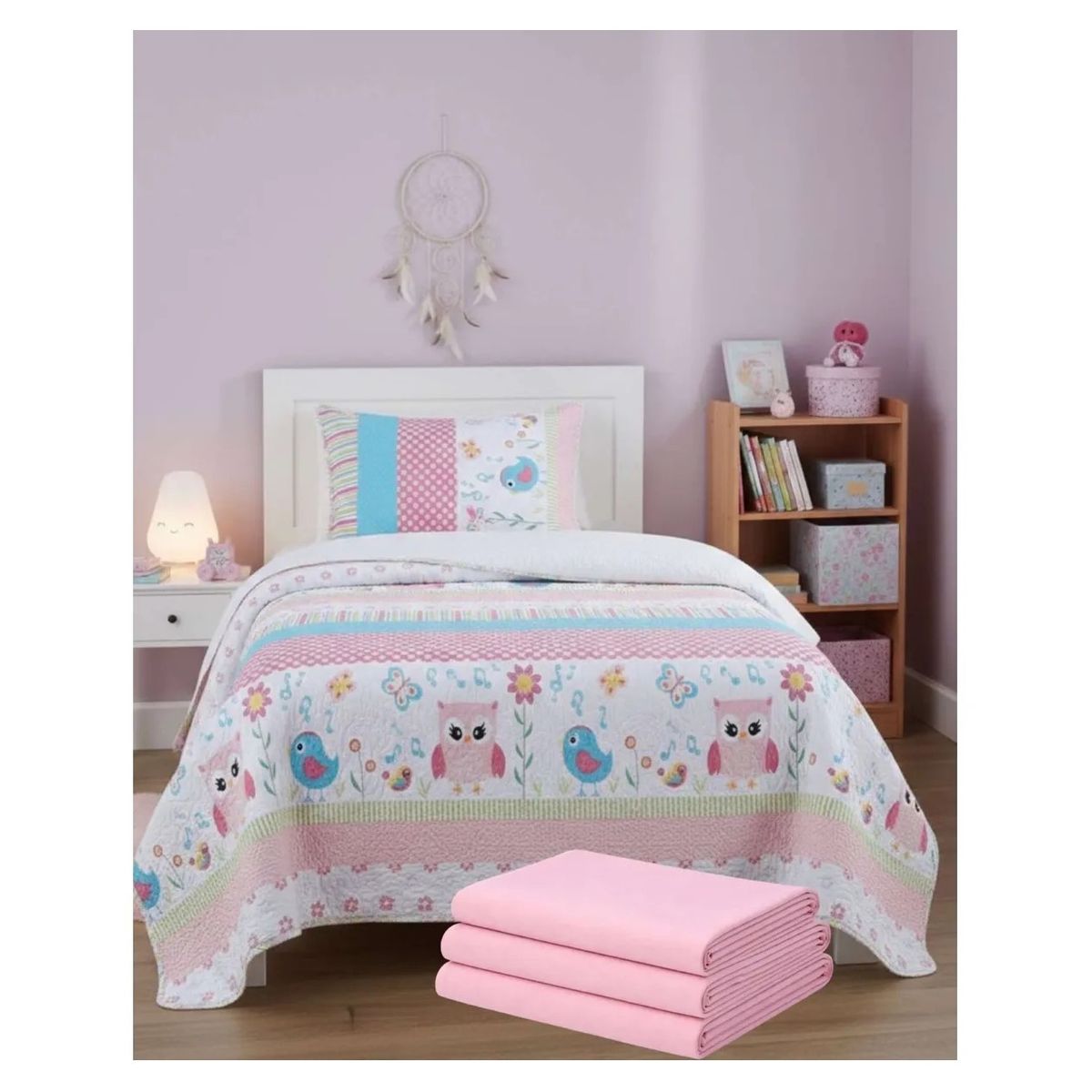ALMA & DECO - Pack Cubrecama Sherpa + Sábanas Polar Invierno 1.5 Plazas Sweet Bird