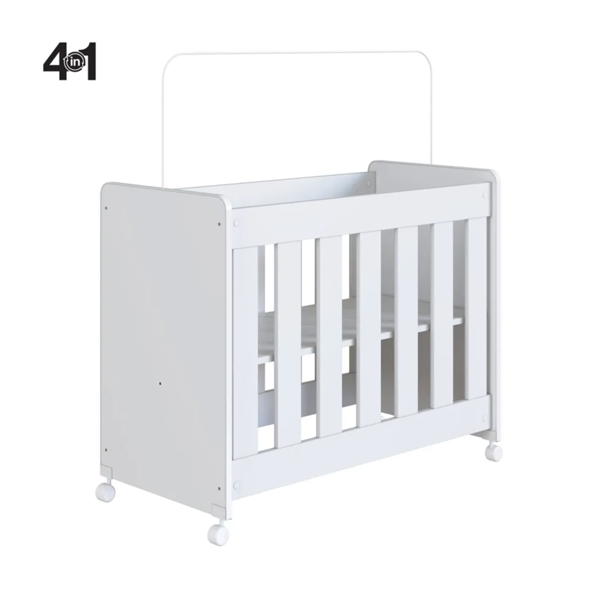 KIDSCOOL - Minicuna Evolutiva 4 en 1 Blanca - Incluye Colchón y Mosquitero