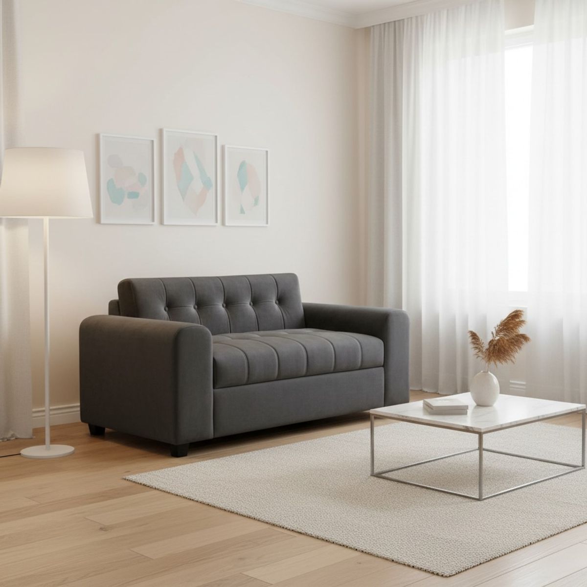 DISEÑOS VALESTRINI - SOFA DOS CUERPOS BRAZO REDONDO EN FELPA