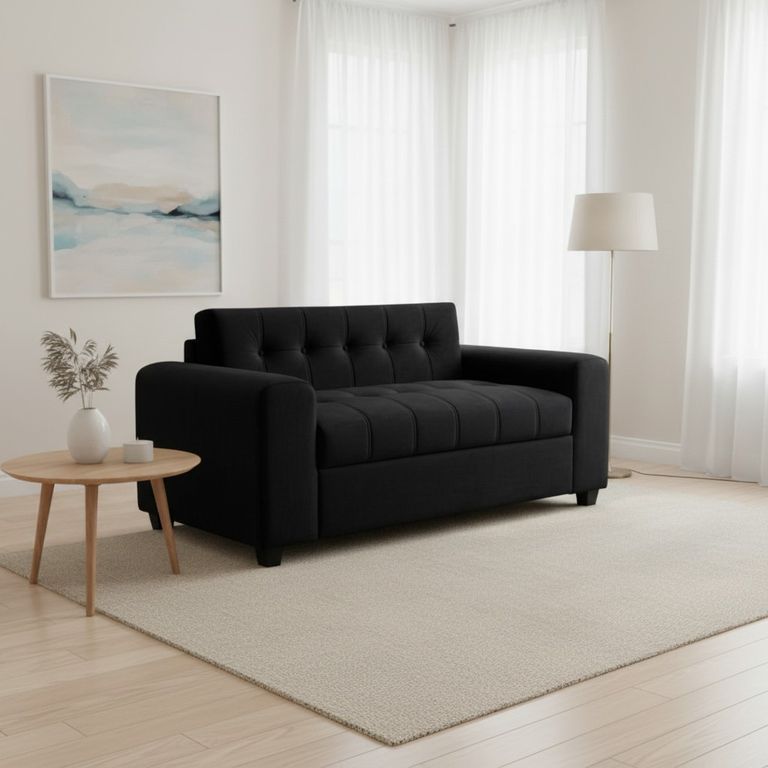 SOFA DOS CUERPOS BRAZO REDONDO EN FELPA Negro