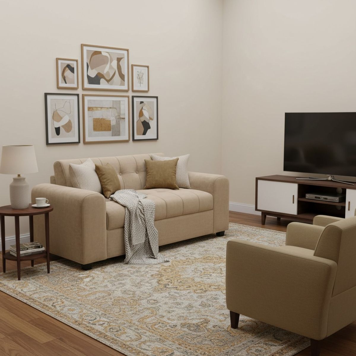 DISEÑOS VALESTRINI - SOFA DOS CUERPOS BRAZO REDONDO EN FELPA