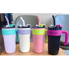 GENERICO - VASO TÉRMICO MOTIVACIONAL 900ML COLORES SURTIDOS CON PITILLO
