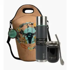 GENERICO - Set Matero Termo 1 Litro Mate Acero Inoxidable y Bolso Toro