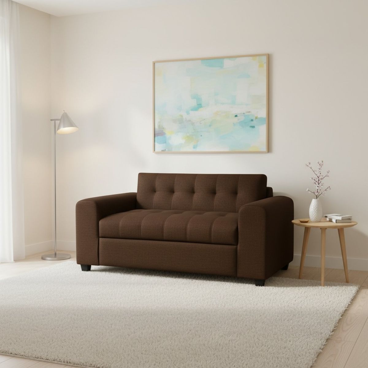 DISEÑOS VALESTRINI - SOFA DOS CUERPOS BRAZO REDONDO EN LINO CHOCOLATE