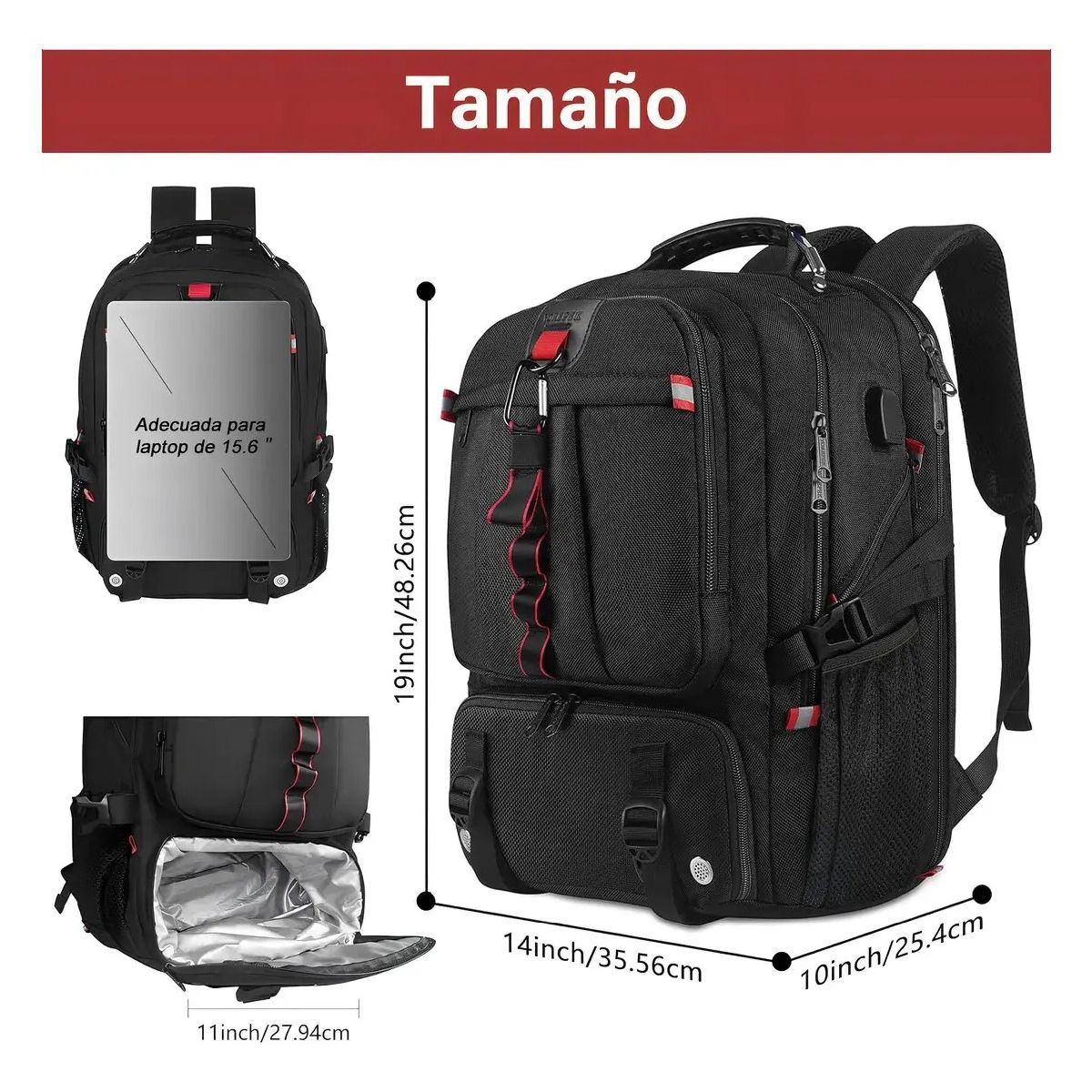 GENERICO - Mochila de Viaje Impermeable para Hombre de Grande Capacidad 50l con Compartimentos para Zapatos y Laptop de 17 Labg