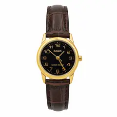 CASIO - Reloj dama LTP-V001GL-1B correa cuero cafe fondo negro
