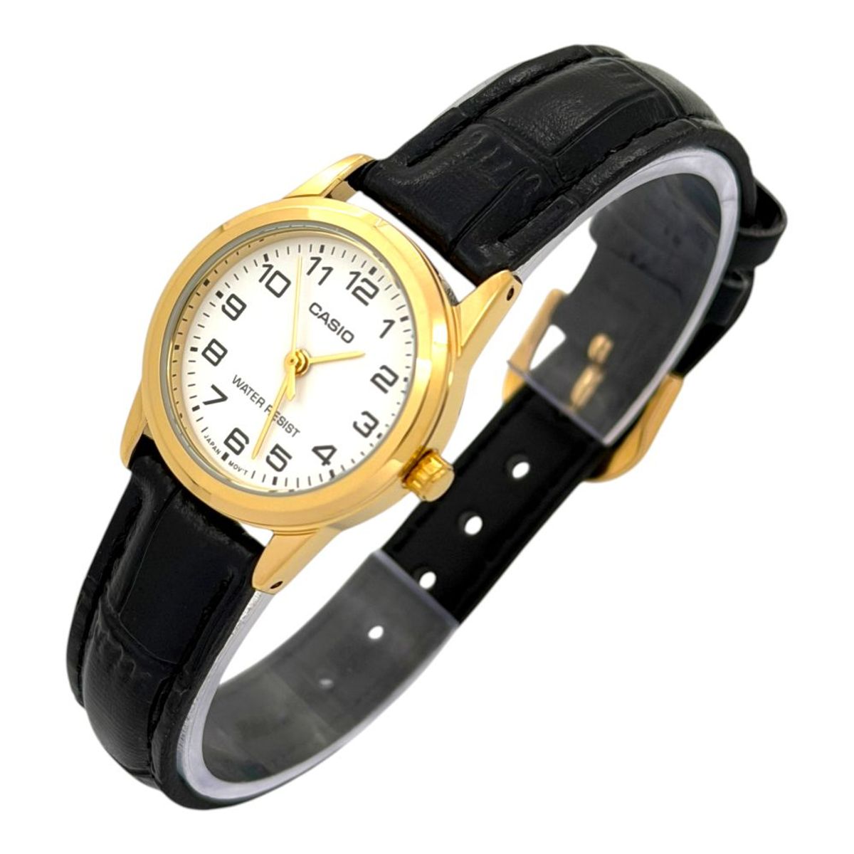 CASIO - Reloj Casio dama LTP-V001GL-7B correa cuero negro fondo blanco