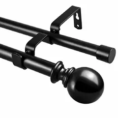 CASATUA - Barra Cortina Doble Extensible 110 a 320 cm Con Soportes - Negro - 110 a 320 cm