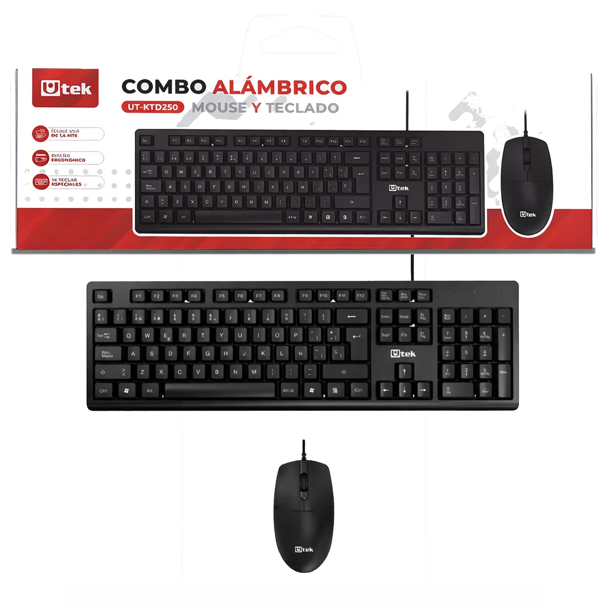 UTEK - Kit Teclado Y Mouse Alámbrico USB Utek UT-KTD250 Español Con Ñ