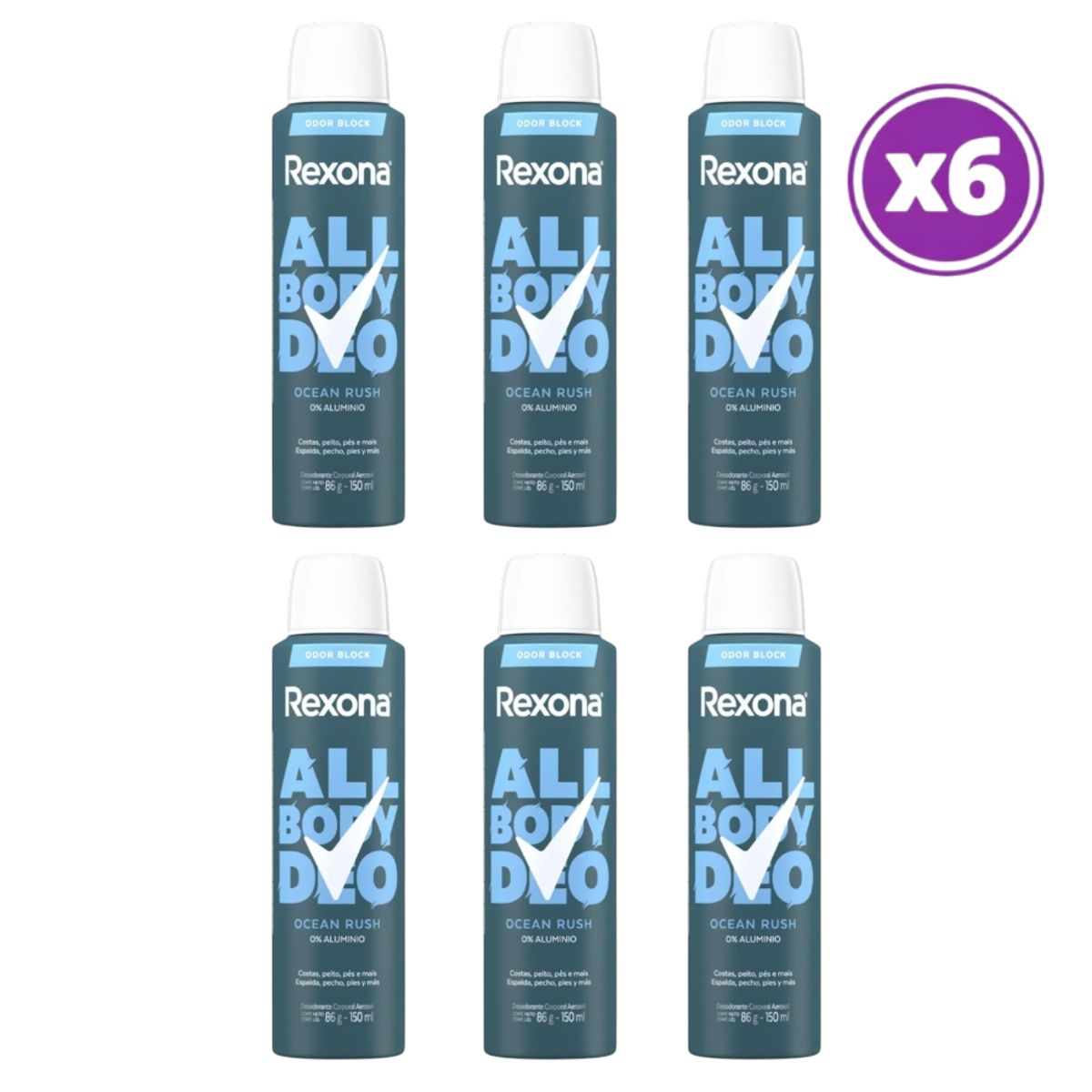 REXONA - PACK 06 REXONA ALL BODY DEO OCEAN RUSH DESPDPRANTE CORPORAL 150ML
