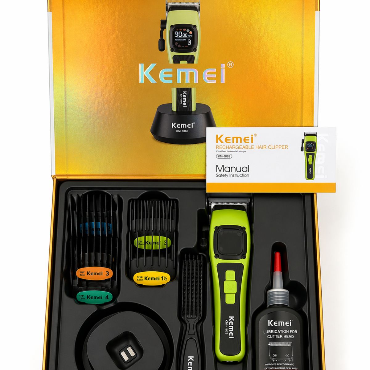 GENERICO - Máquina Corta Pelo Profesional Kemei Clipper-1862 Color Verde