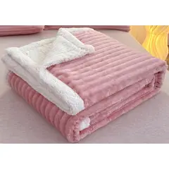 ALMA & DECO - Frazada Manta Acanalada Sherpa Rosa 2 Plazas o king
