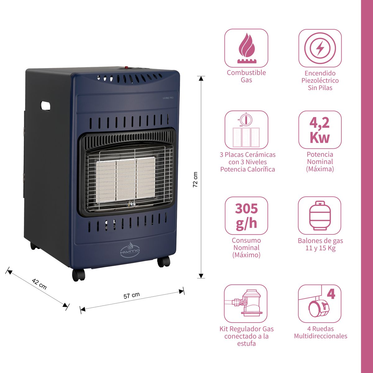 KLYMA - Estufa a Gas Interior 15 Kg 4,2 Kw VARME PRO Blue