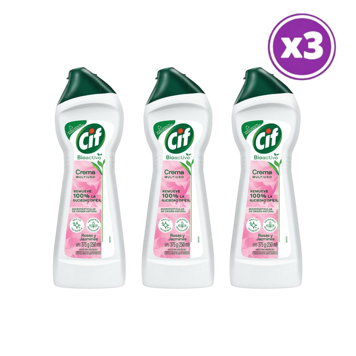 CIF - PACK 03 CIF BIOACTIVE CREMA MULTIUSO ROSA Y JASMIN 375G 250ML