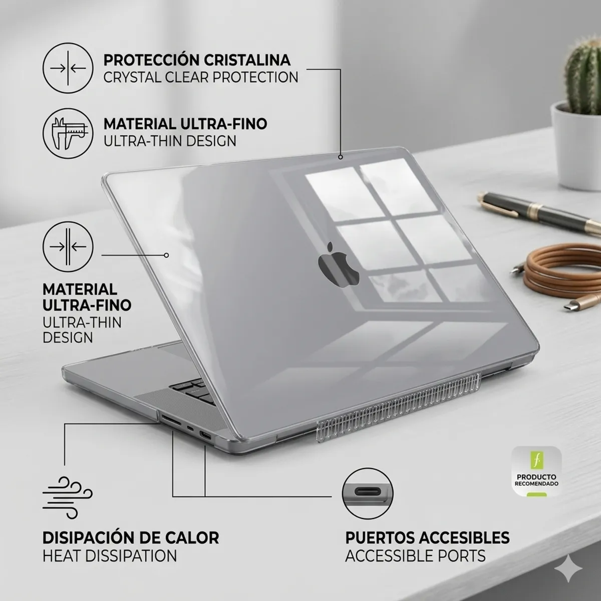 GENERICO - Carcasa para Macbook New Air 13.6 M2-M3-M4-M5 - Transparente Opaco