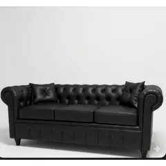 GENERICO - Sofá 3 Cuerpos New Capitone ecocuero pu negro