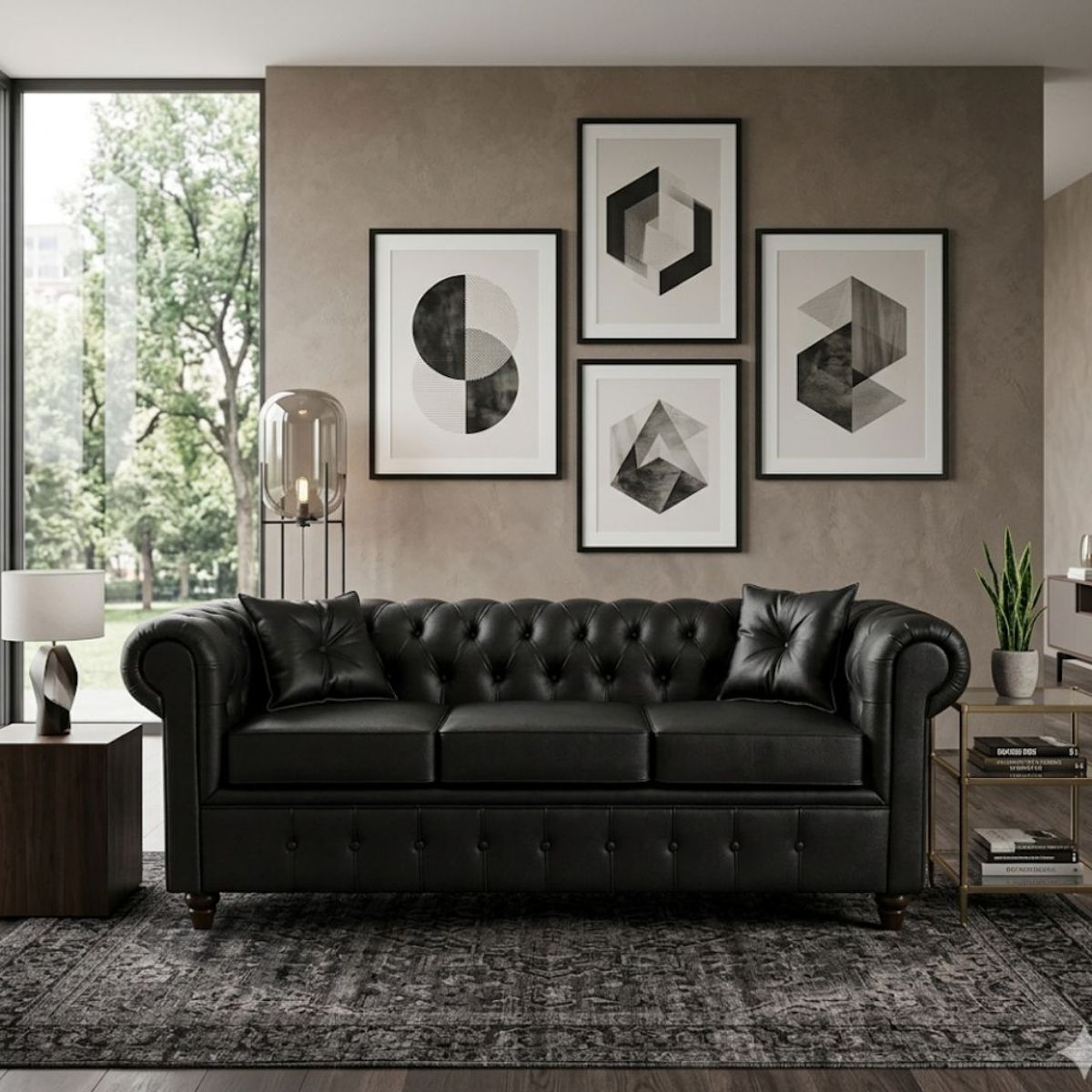 GENERICO - Sofá 3 Cuerpos New Capitone ecocuero pu negro