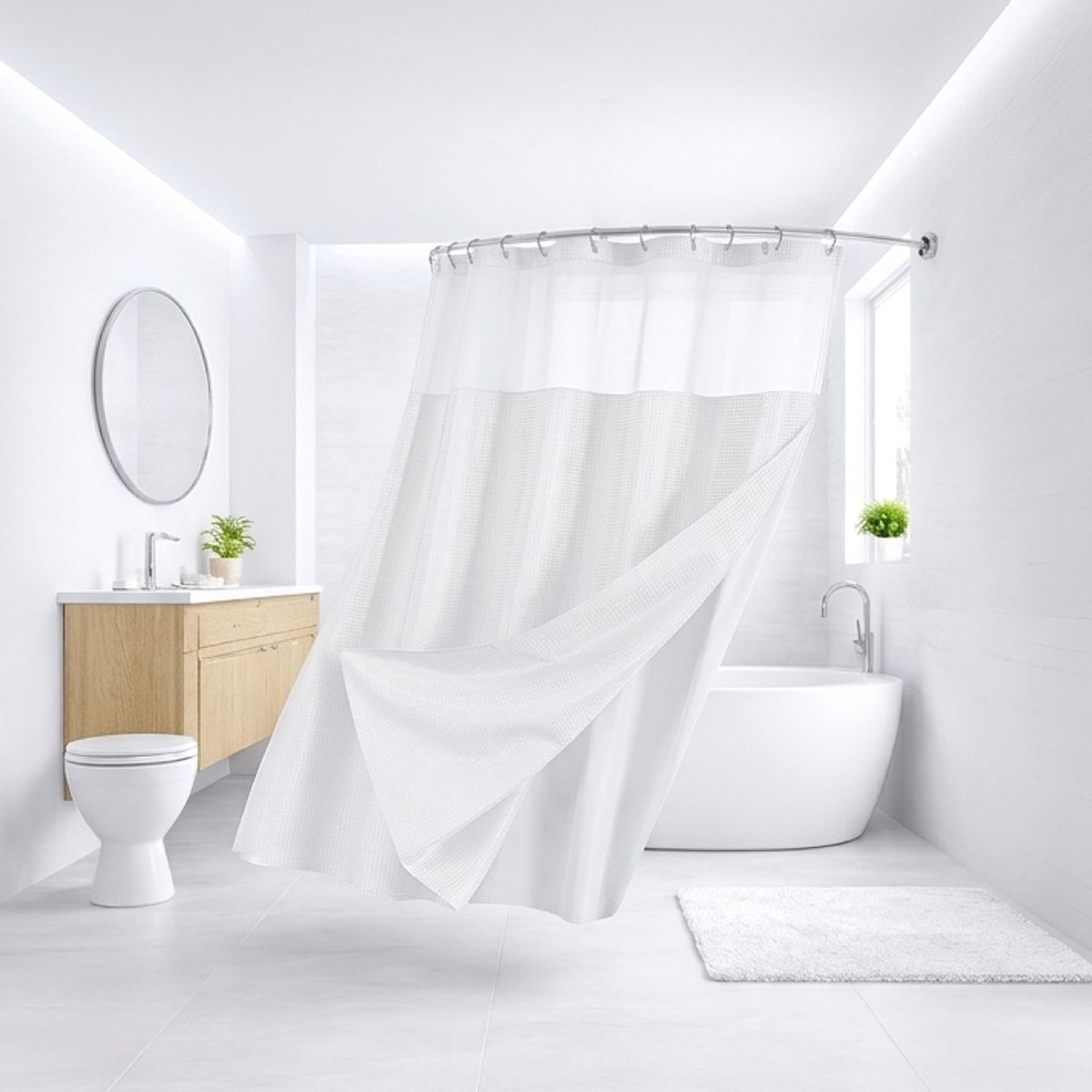 AZ AURAZEUS - Cortina De Baño Diseño Impermeable + Forro Y 12 Ganchos Blanco AZ 180 x 180 Cm