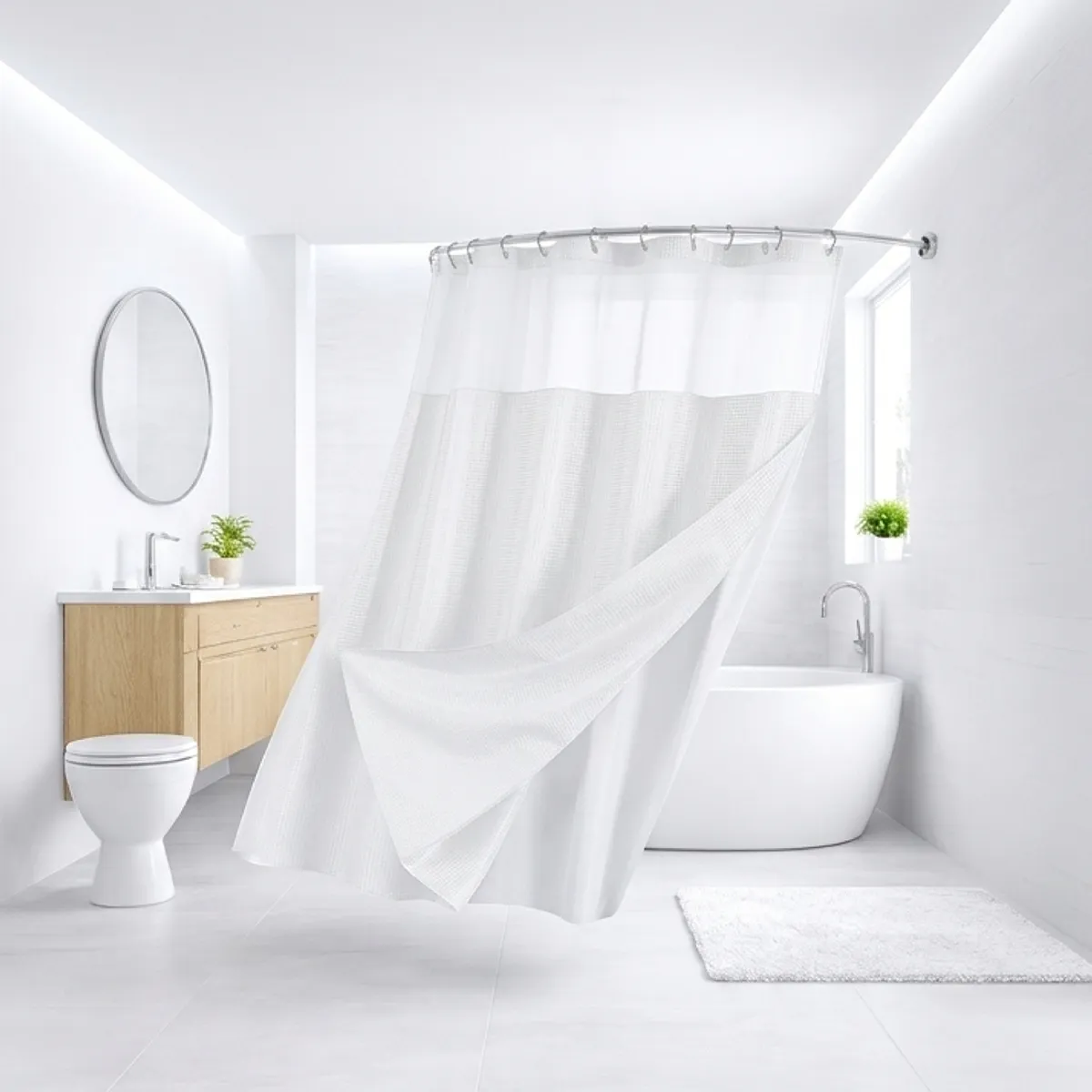 AZ AURAZEUS - Cortina De Baño Diseño Impermeable + Forro Y 12 Ganchos Blanco AZ 180 x 180 Cm