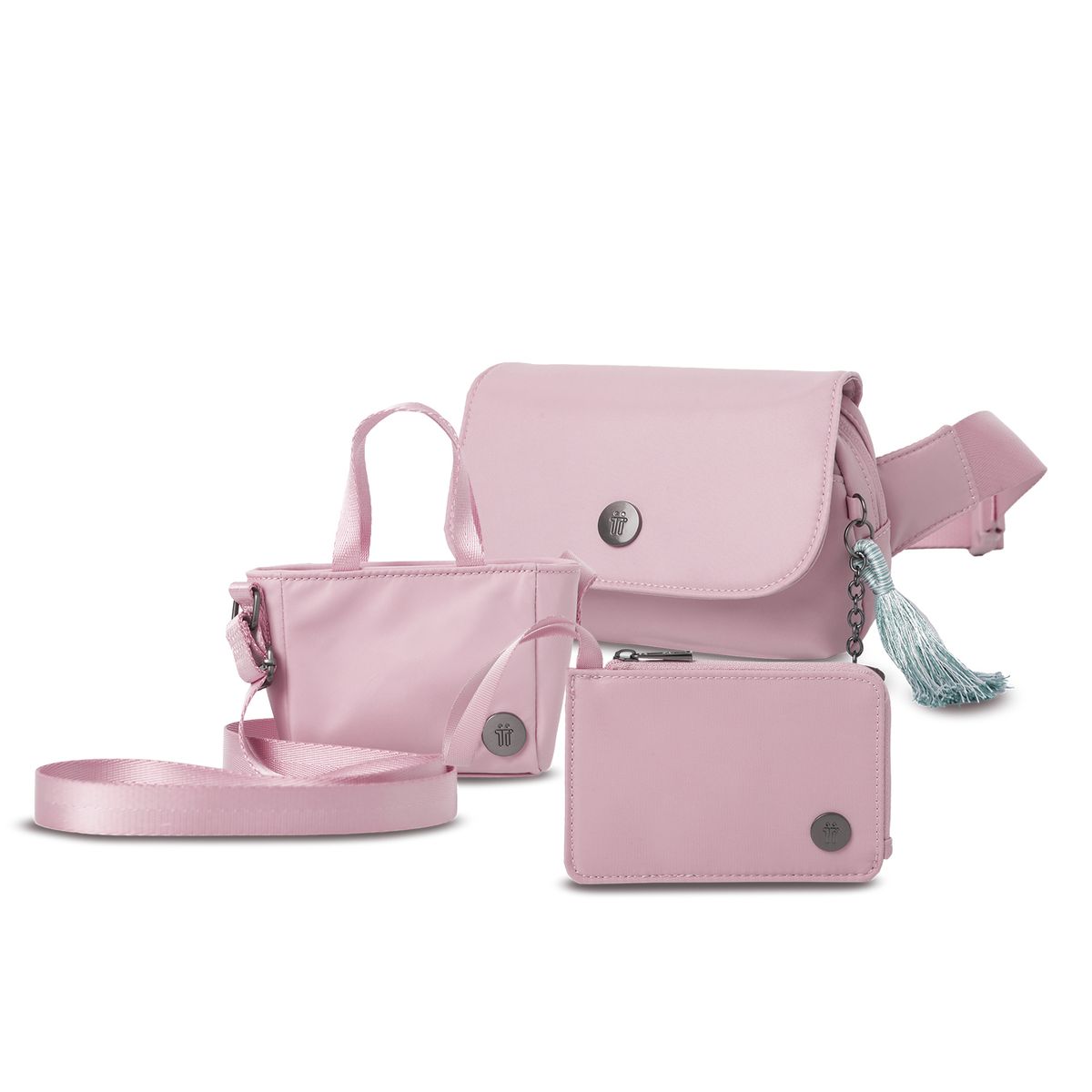 TOTTO - Kit Corneana 2 Riñonera+Cosmetiquera+Monedero+Postal Rosado