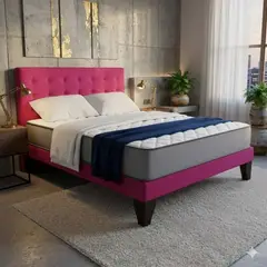 GENERICO - Cama Europea 2 Plazas Base Dividida + Respaldo Abotonado Fucsia