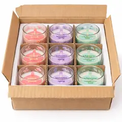 BYB - Set 9 Velas aromáticas en frascos de vidrio fragancia lavanda, durazno y flores silvestre