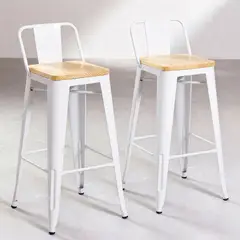 VENHOOUSE - Pack De 2 Taburetes Tolix Con Asientos De Madera De 66cm Blancos