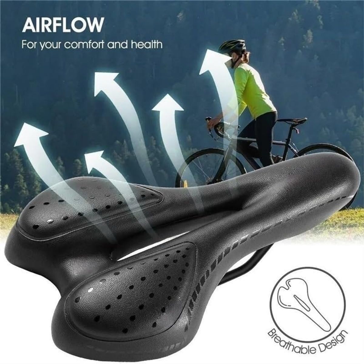 GENERICO - Sillín Gel Antiprostatico Asiento Bicicleta Cómodo NegroVerde