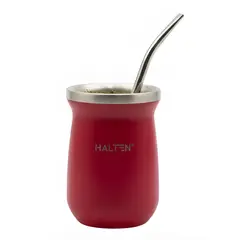 GENERICO - Mate Doble Pared Acero Inoxidable 227ml Con Bombilla Vinotinto