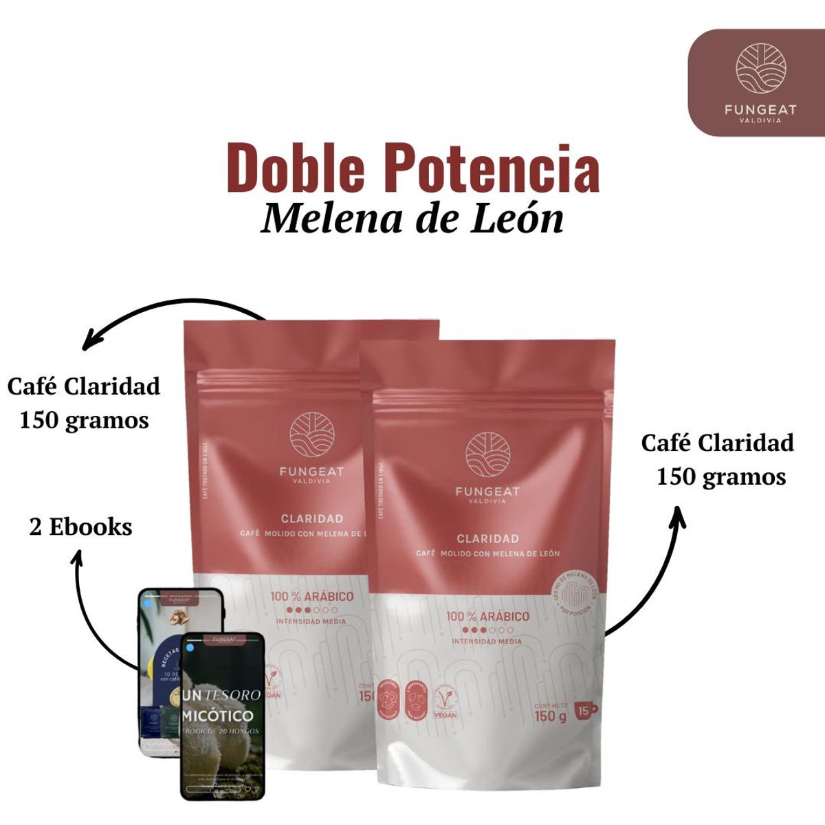 GENERICO - Pack Claridad: 2 Café Melena de León 150g + 2 Ebook + Envío Gratis