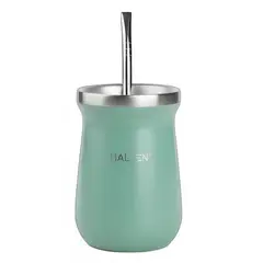 GENERICO - Mate Doble Pared Acero Inoxidable 227ml Con Bombilla Celeste